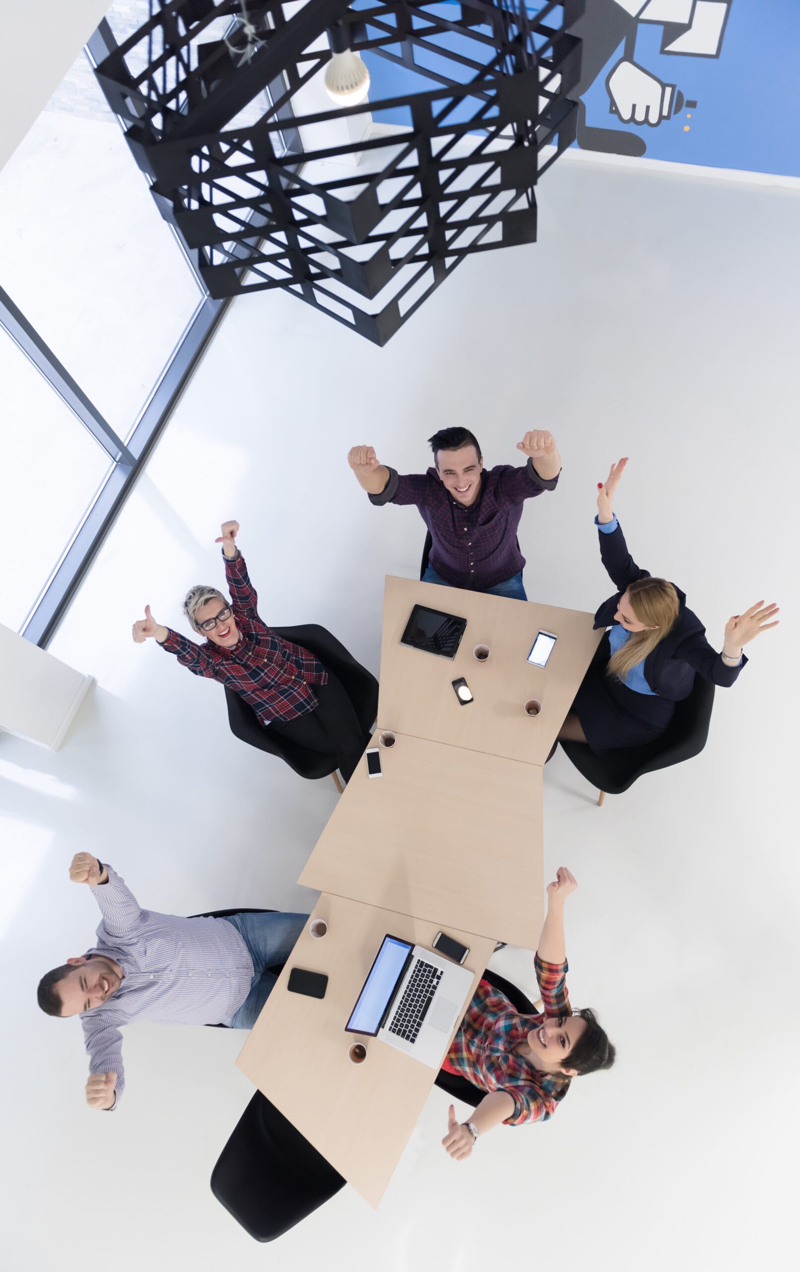 aerial view of business people group on meeting